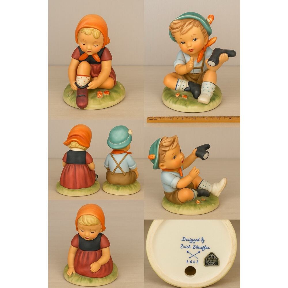 Vintage Erich Stauffer Boy & Girl Figurines Pair Japan Ceramic Shoe Tying 8”